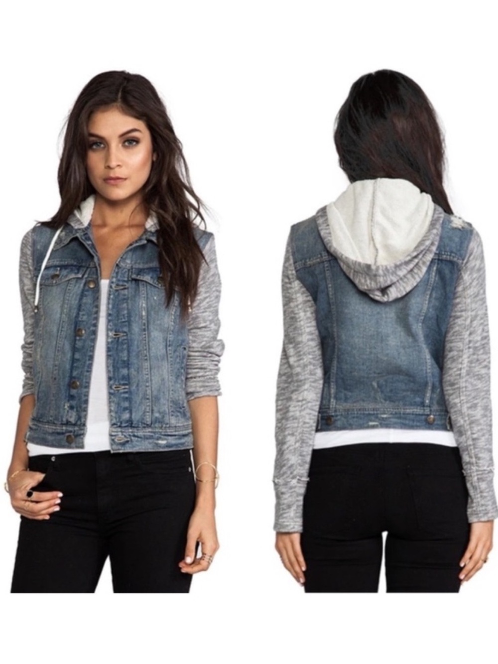 Free People Indigo & Gray Mixed-Media Denim Jacket